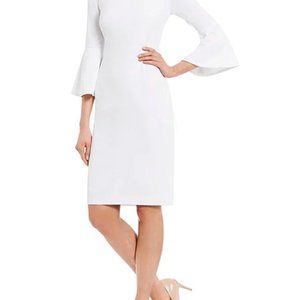NWT Calvin Klein 3/4 Bell Sleeve Boat Neck Sheath Dress, Size 6